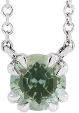 14K Gold Round Natural Green Sapphire Double Claw-Prong Solitaire Necklace - White Gold
