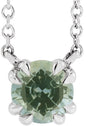 Platinum Round Natural Green Sapphire Double Claw-Prong Solitaire Necklace