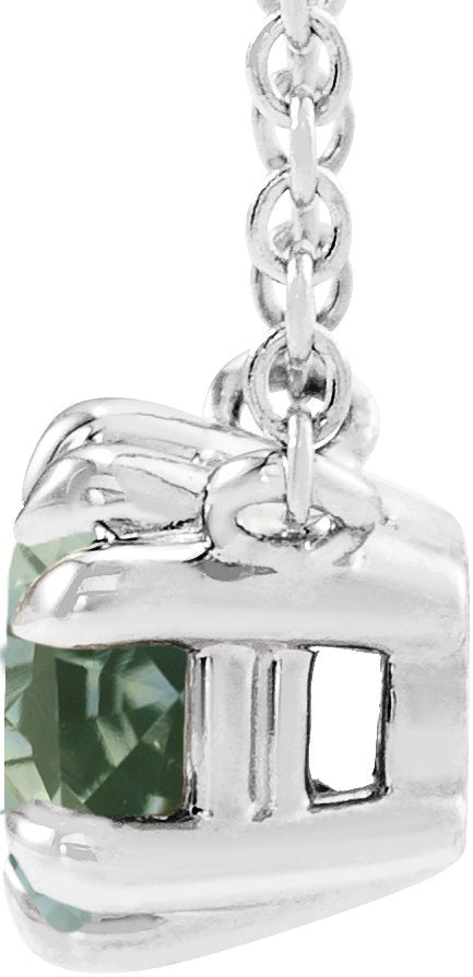 14K Gold Round Natural Green Sapphire Double Claw-Prong Solitaire Necklace - White Gold - view 2