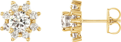14K Gold Round Natural Diamond Cluster Earrings – 5mm Stones - Yellow Gold