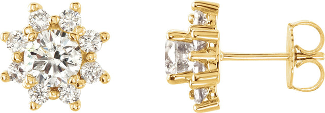 14K Gold Round Natural Diamond Cluster Earrings – 5mm Stones - Yellow Gold