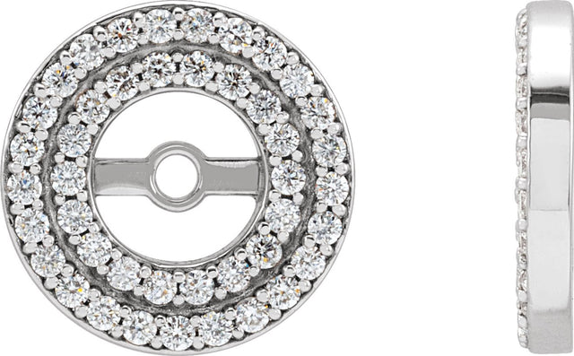 14K Gold Natural Diamond Double Halo-Style Earring Jackets - White Gold
