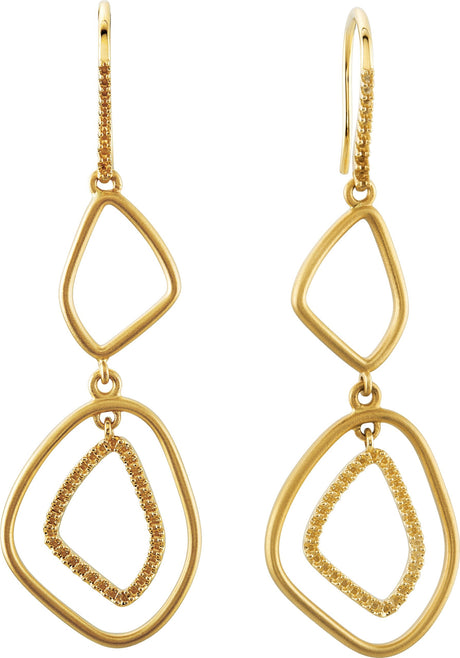 14K Gold Round Natural Diamond Open Silhouette Dangle Earrings III - view 2