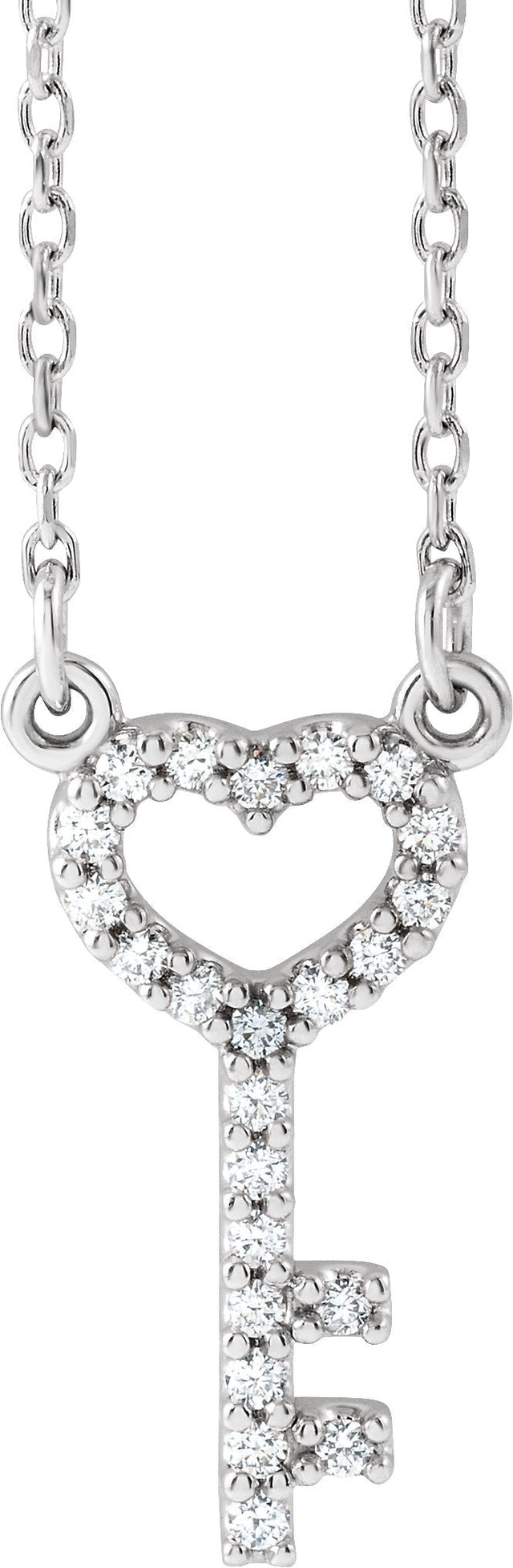 14K Gold Round Natural Diamond Petite Heart Key Necklace - White Gold