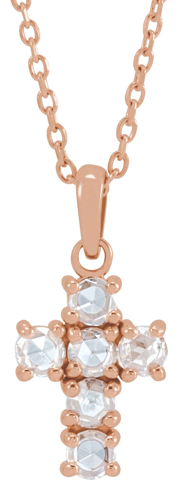 14K Gold Round Natural Diamond Rose-Cut Cross Necklace or Pendant - Rose Gold