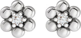 Platinum Round Natural Diamond Beaded Daisy Earrings - view 2