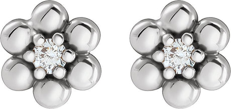 Platinum Round Natural Diamond Beaded Daisy Earrings - view 2