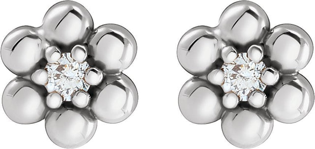 Platinum Round Natural Diamond Beaded Daisy Earrings - view 2