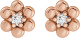 14K Gold Round Natural Diamond Beaded Daisy Earrings - Rose Gold - view 2