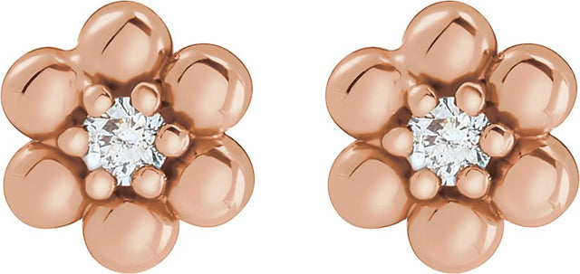 14K Gold Round Natural Diamond Beaded Daisy Earrings - Rose Gold - view 2