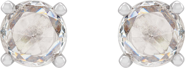 Platinum Natural Diamond Round 4-Prong Rose-Cut Stud Earrings - view 2