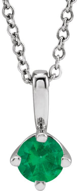 Platinum Round Natural Emerald Solitaire Necklace or Pendant II
