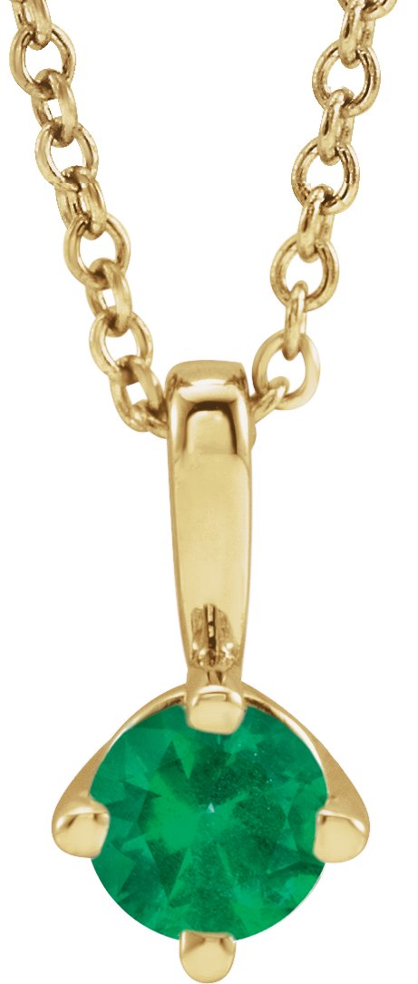14K Gold Round Natural Emerald Solitaire Necklace or Pendant II - Yellow Gold