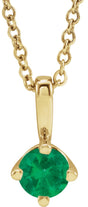14K Gold Round Lab-Grown Emerald Solitaire Necklace or Pendant III - Yellow Gold