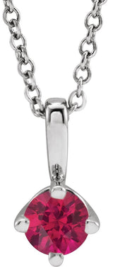 14K Gold Round Lab-Grown Ruby Solitaire Necklace or Pendant III - White Gold