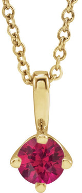14K Gold Round Lab-Grown Ruby Solitaire Necklace or Pendant III - Yellow Gold