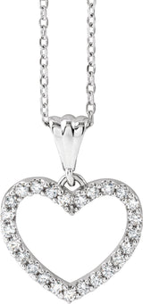 14K Gold Round Natural Diamond Heart Necklace – up to 3/8 CTW - White Gold