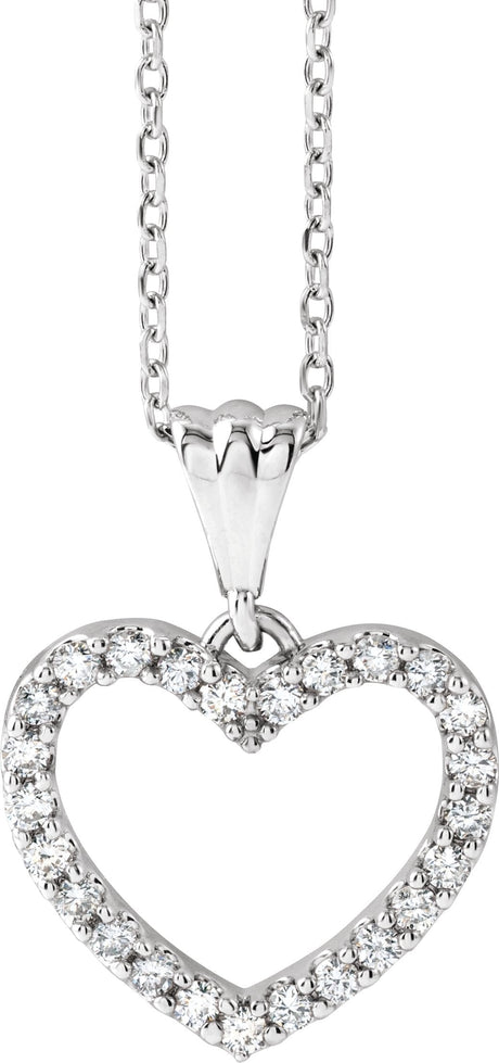 14K Gold Round Natural Diamond Heart Necklace – up to 3/8 CTW - White Gold