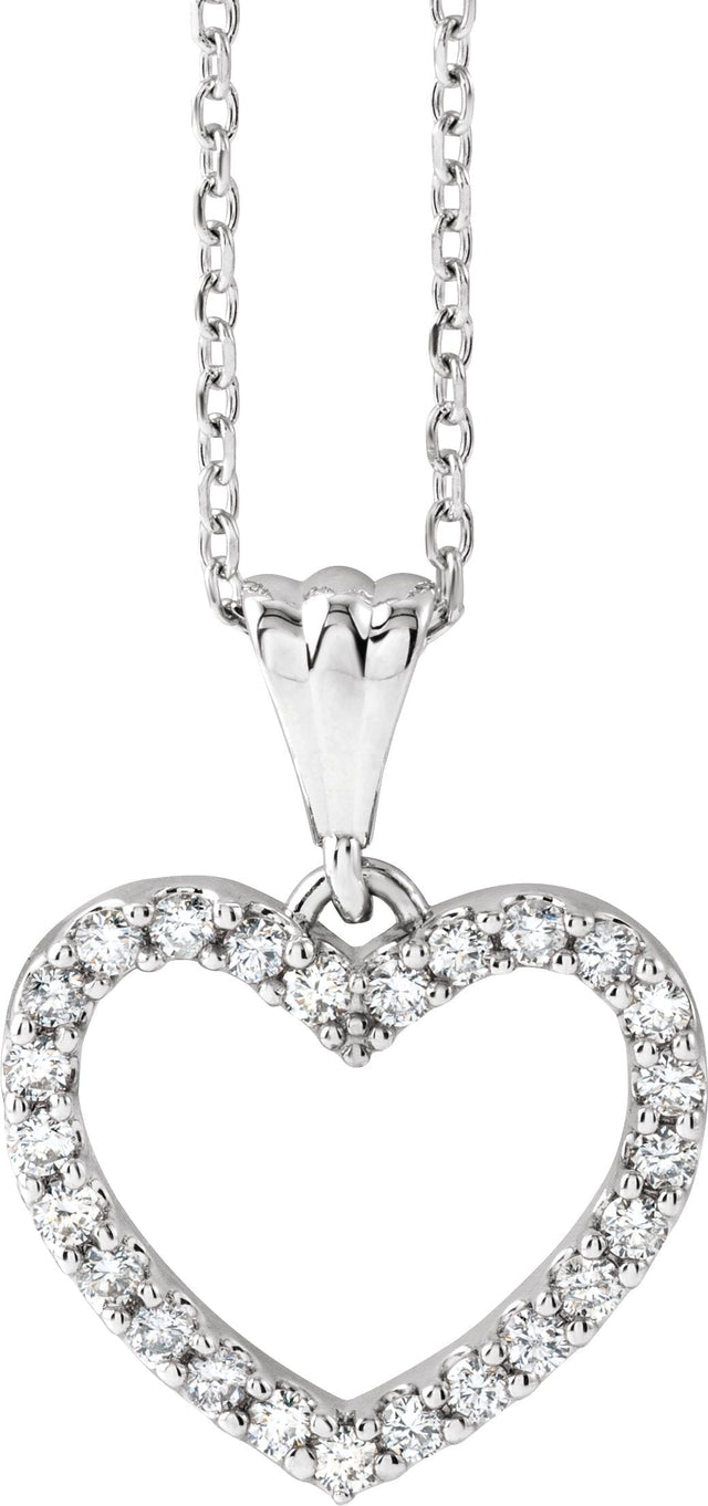 14K Gold Round Natural Diamond Heart Necklace – up to 3/8 CTW - White Gold