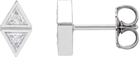 Platinum Triangle Natural Diamond Two-Stone Bezel-Set Earrings