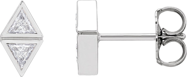 Platinum Triangle Natural Diamond Two-Stone Bezel-Set Earrings