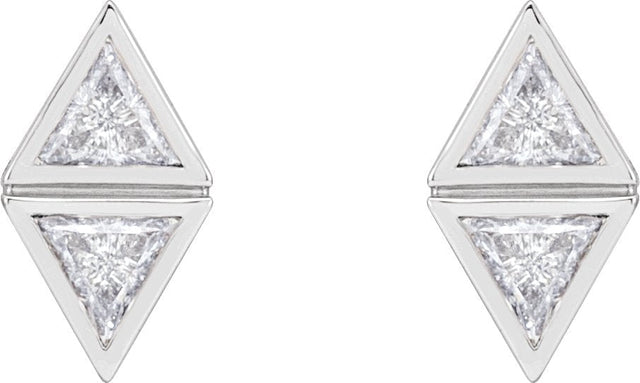 14K Gold Triangle Natural Diamond Two-Stone Bezel-Set Earrings - White Gold - view 2