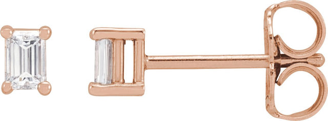 14K Gold Natural Diamond Straight Baguette 4-Prong Stud Earrings - Rose Gold
