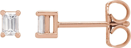 14K Gold Lab-Grown Diamond Straight Baguette 4-Prong Stud Earrings - Rose Gold