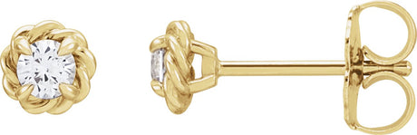 14K Gold Natural White Sapphire Round 4-Prong Claw Rope Stud Earrings - Yellow Gold
