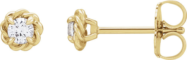 14K Gold Natural White Sapphire Round 4-Prong Claw Rope Stud Earrings - Yellow Gold