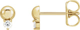 14K Gold Round Natural Diamond Accented Bead Earrings - Yellow Gold