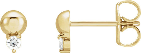 14K Gold Round Natural Diamond Accented Bead Earrings - Yellow Gold