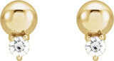14K Gold Round Natural Diamond Accented Bead Earrings - Yellow Gold - view 2