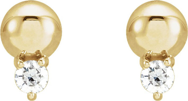 14K Gold Round Natural Diamond Accented Bead Earrings - Yellow Gold - view 2