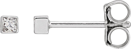 14K Gold Natural Diamond Square Bezel-Set Stud Earrings - White Gold