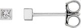 14K Gold Natural Diamond Square Bezel-Set Stud Earrings - White Gold