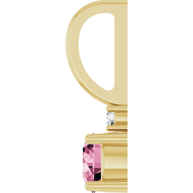 14K Gold Round Natural Pink Tourmaline Accented Pendant - Yellow Gold - view 3