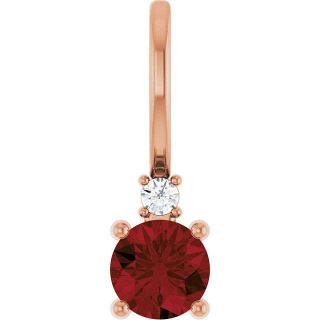 14K Gold Round Natural Mozambique Garnet Accented Pendant - Rose Gold