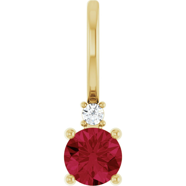 14K Gold Round Natural Ruby Accented Pendant - Yellow Gold