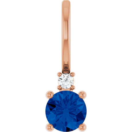 14K Gold Round Natural Blue Sapphire Accented Pendant - Rose Gold