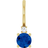 14K Gold Round Natural Blue Sapphire Accented Pendant - Yellow Gold