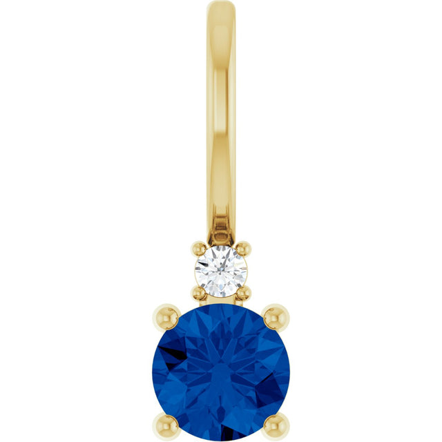 14K Gold Round Natural Blue Sapphire Accented Pendant - Yellow Gold