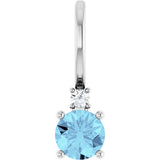 14K Gold Round Natural Aquamarine Accented Pendant - White Gold