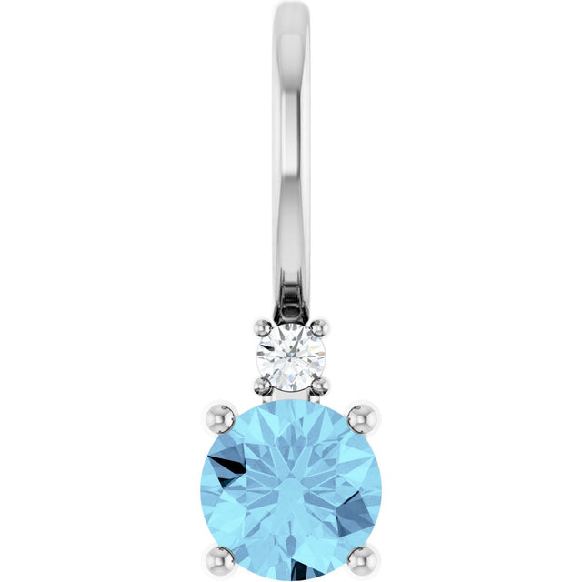 14K Gold Round Natural Aquamarine Accented Pendant - White Gold