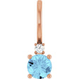 14K Gold Round Natural Aquamarine Accented Pendant - Rose Gold