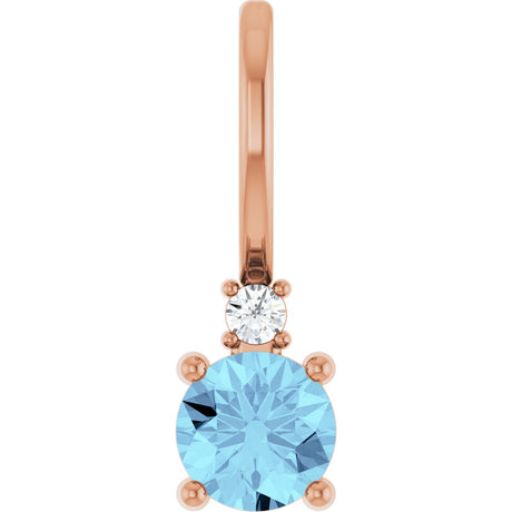 14K Gold Round Natural Aquamarine Accented Pendant - Rose Gold