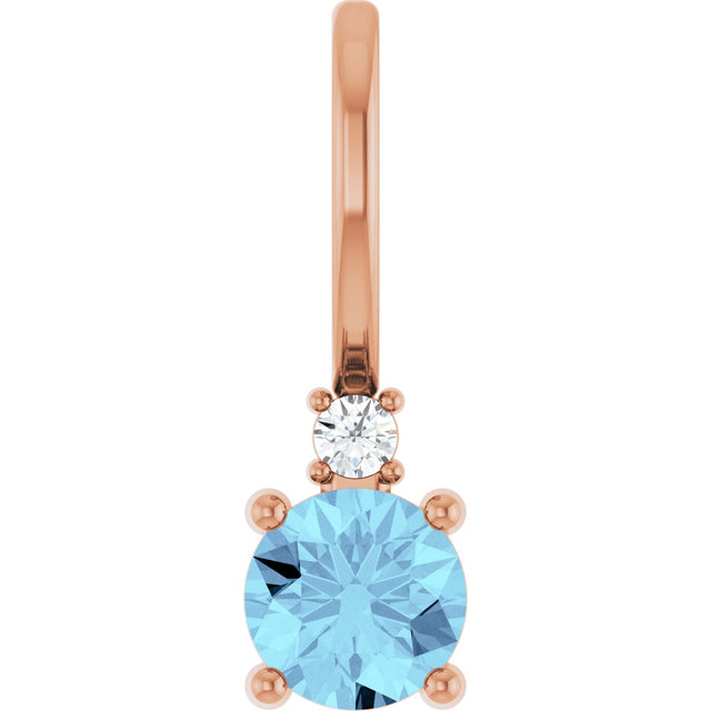 14K Gold Round Natural Aquamarine Accented Pendant - Rose Gold