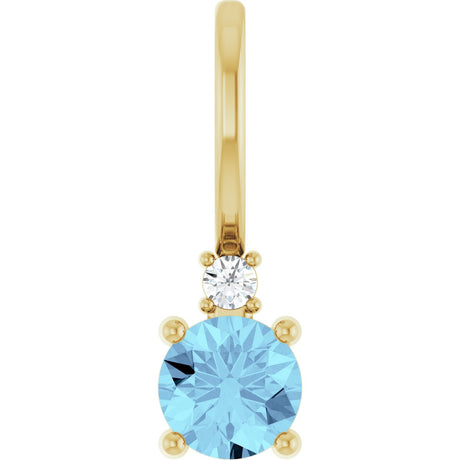 14K Gold Round Natural Aquamarine Accented Pendant - Yellow Gold