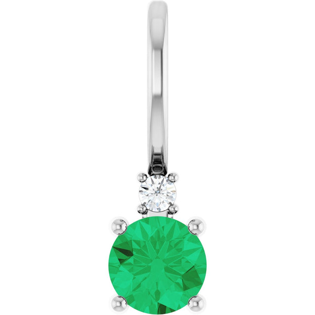 14K Gold Round Natural Emerald Accented Pendant - White Gold
