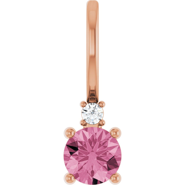 14K Gold Round Natural Pink Tourmaline Accented Pendant - Rose Gold